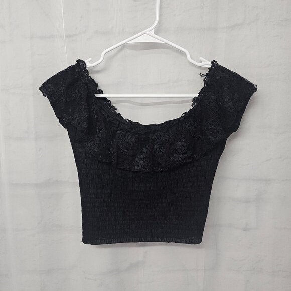 Vintage Andy Blanco Blouse Black Y2K Lace Whimsigoth Coquette Smocked S - Picture 5 of 9